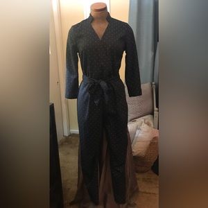 Banana Republic Black Jumpsuit with White Dots and Belted Waist